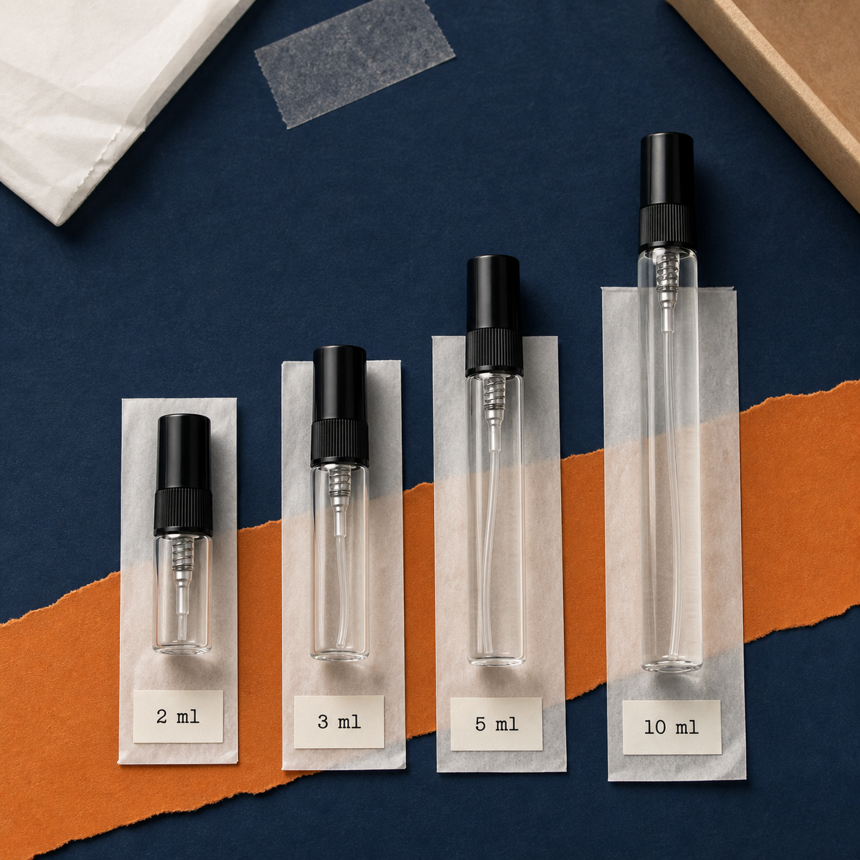 Atomizadores decant disponibles en tamaños de 2 ml, 3 ml, 5 ml y 10 ml